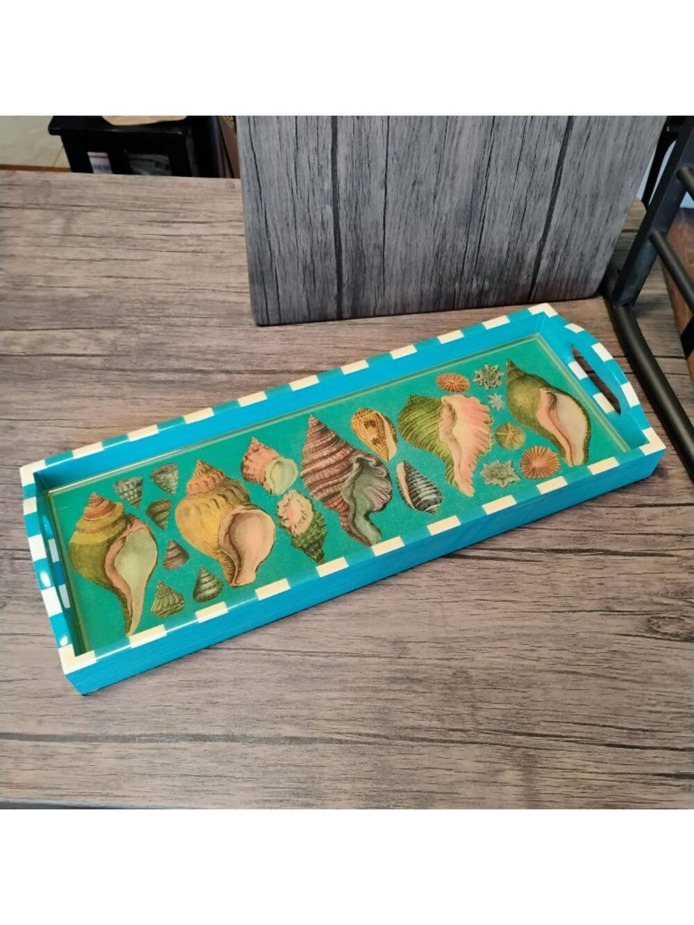 Vintage Annie Modica Handmade Signed Conchology Tray 21x8 Sea Shell Conch Art